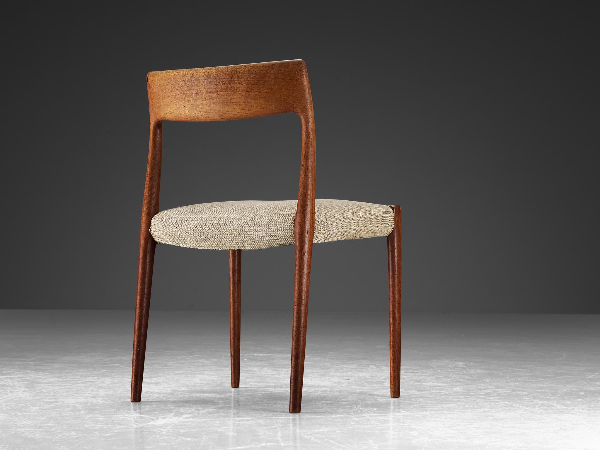 Niels Otto Møller Dining Chair in Teak and Beige Upholstery