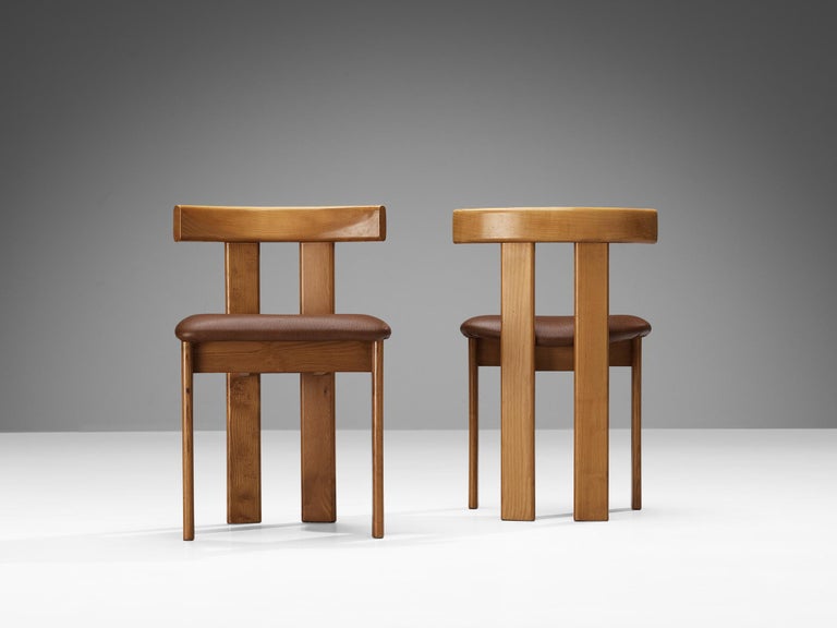 Luigi Vaghi for Former Set of Four Dining Chairs in Ash with Brown Seats