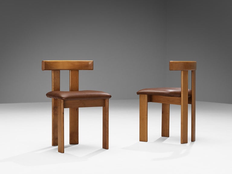 Luigi Vaghi for Former Set of Four Dining Chairs in Ash with Brown Seats