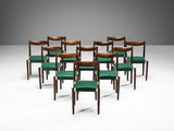 Set of Twelve Dining Chairs in Green Leatherette and Stained Wood