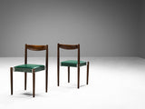 Set of Eight Dining Chairs in Green Upholstery and Stained Wood