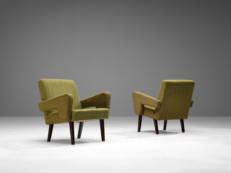 Mid-Century Pair of Armchairs in Olive Green Upholstery