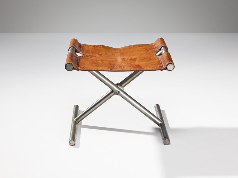 Afra & Tobia Scarpa ‘Benetton’ Stool in Leather and Steel