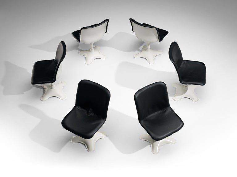 Yrjö Kukkapuro for Haimi Set of Six Dining Chairs in Black Leather