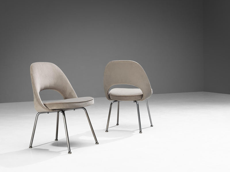 Knoll Eero Saarinen for Knoll Set of Six Chairs in Grey Velvet