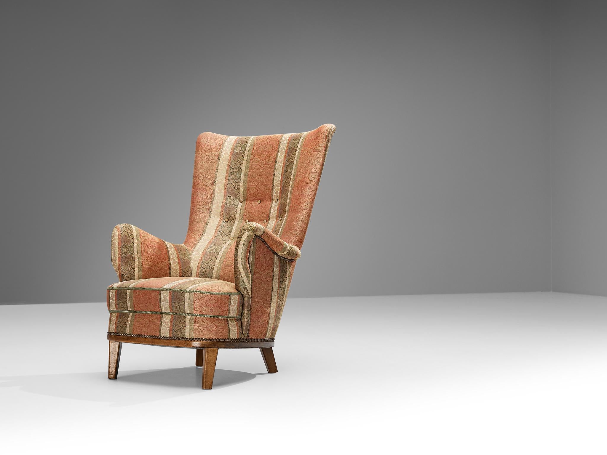 Charming Danish Easy Chair in Patterned Upholstery
