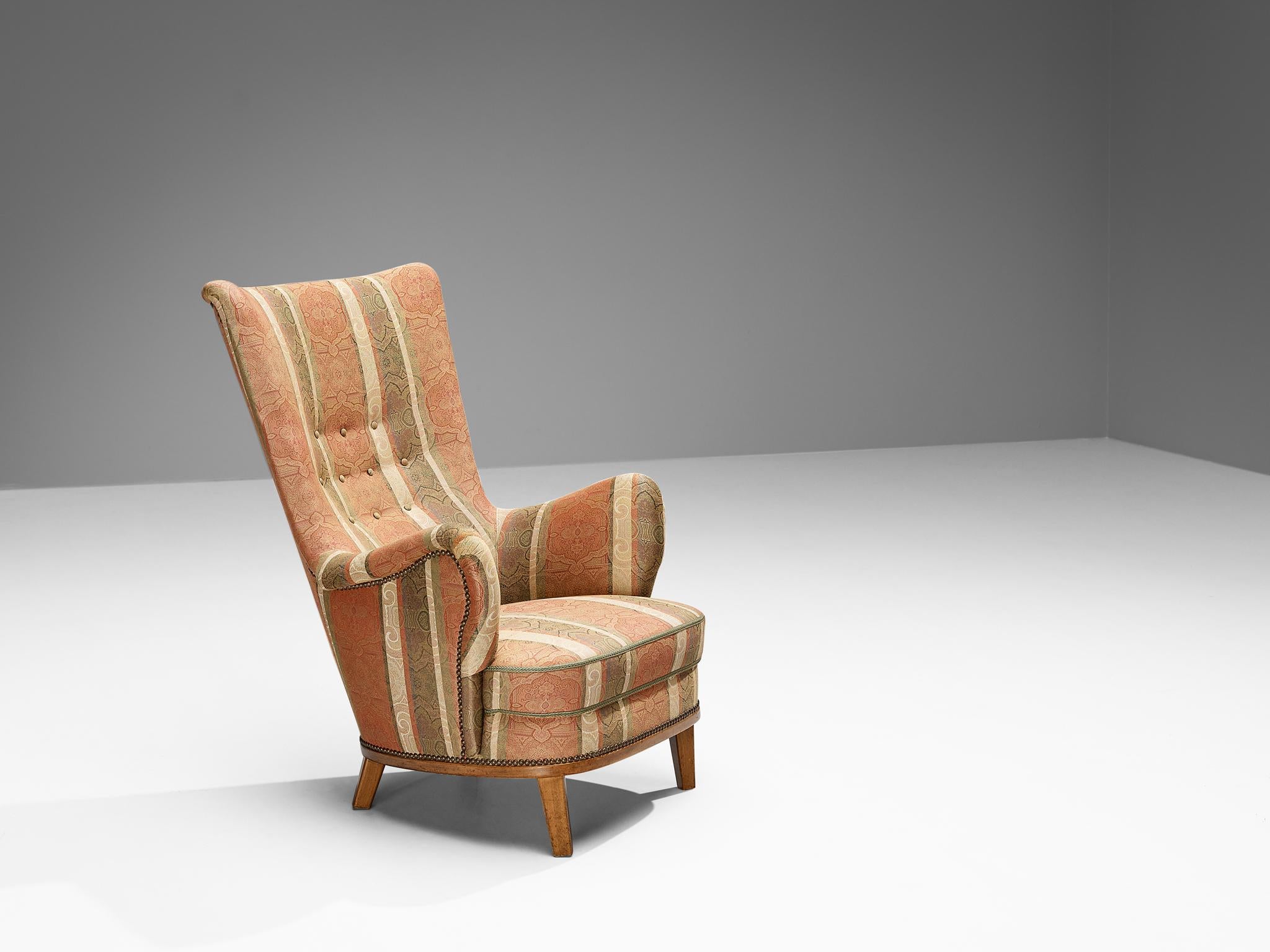 Charming Danish Easy Chair in Patterned Upholstery