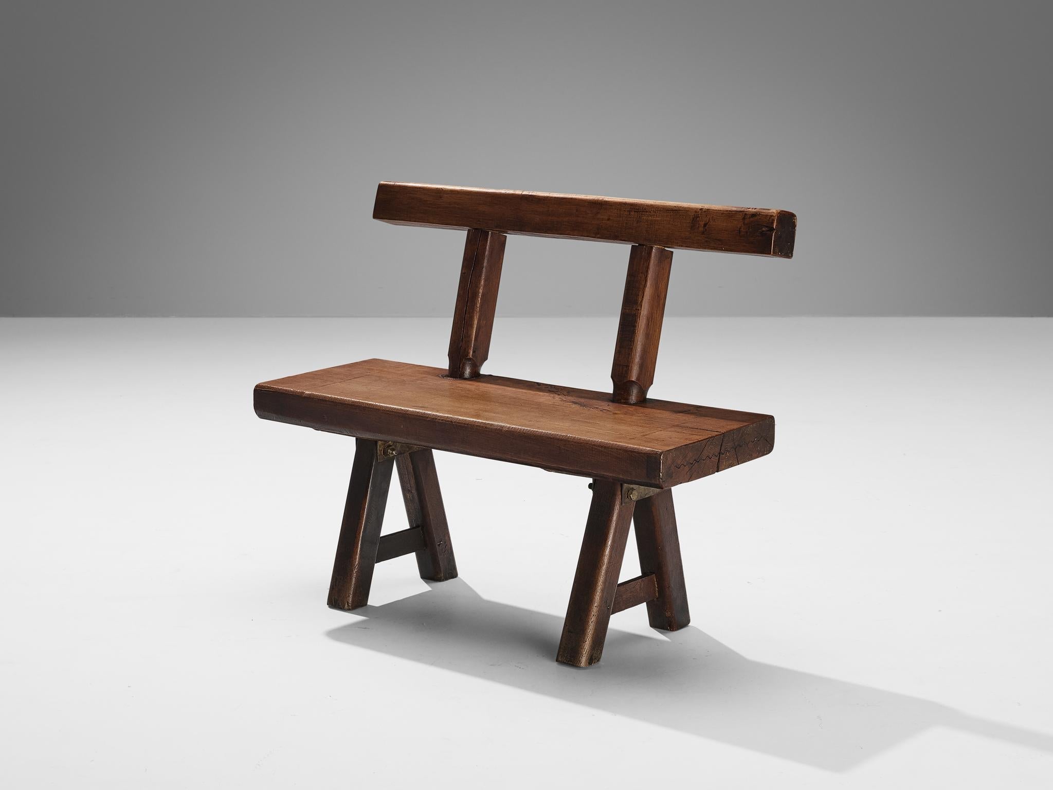 Mobichalet Brutalist Set of Tripod Table Bench Chair and Stool in Oak