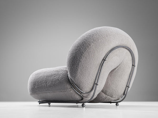 Italian Lounge Chair and Ottoman in Grey Upholstery