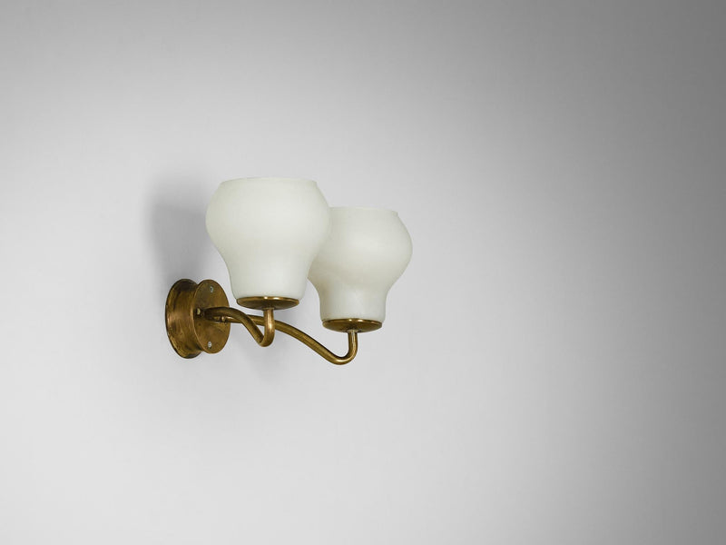 Wall Light with Brass Fixture and Opaline Shades