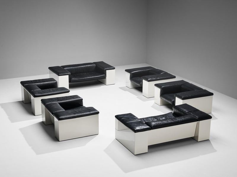 Cini Boeri for Knoll 'Brigadiere' Living Room Set in Black Leather