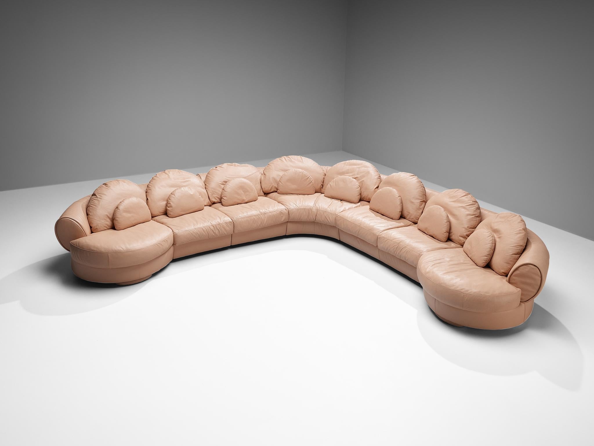 Wiener Werkstätte 'Attributed' Sectional Sofa in Pink Orange Leather