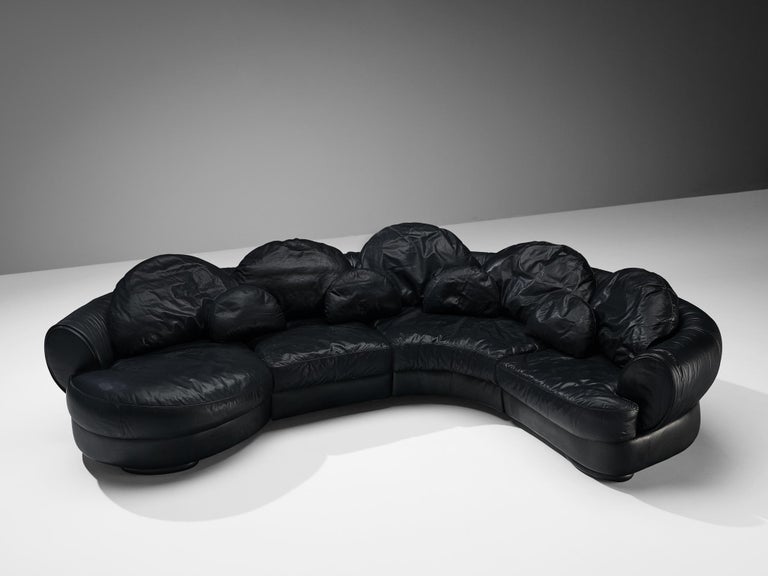 Organically Shaped Sectional Sofa In Black Leather
