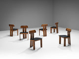 Mario Marenco for Mobil Girgi Set of Six Dining Chairs in Walnut and Leather