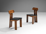 Mario Marenco for Mobil Girgi Set of Six Dining Chairs in Walnut and Leather