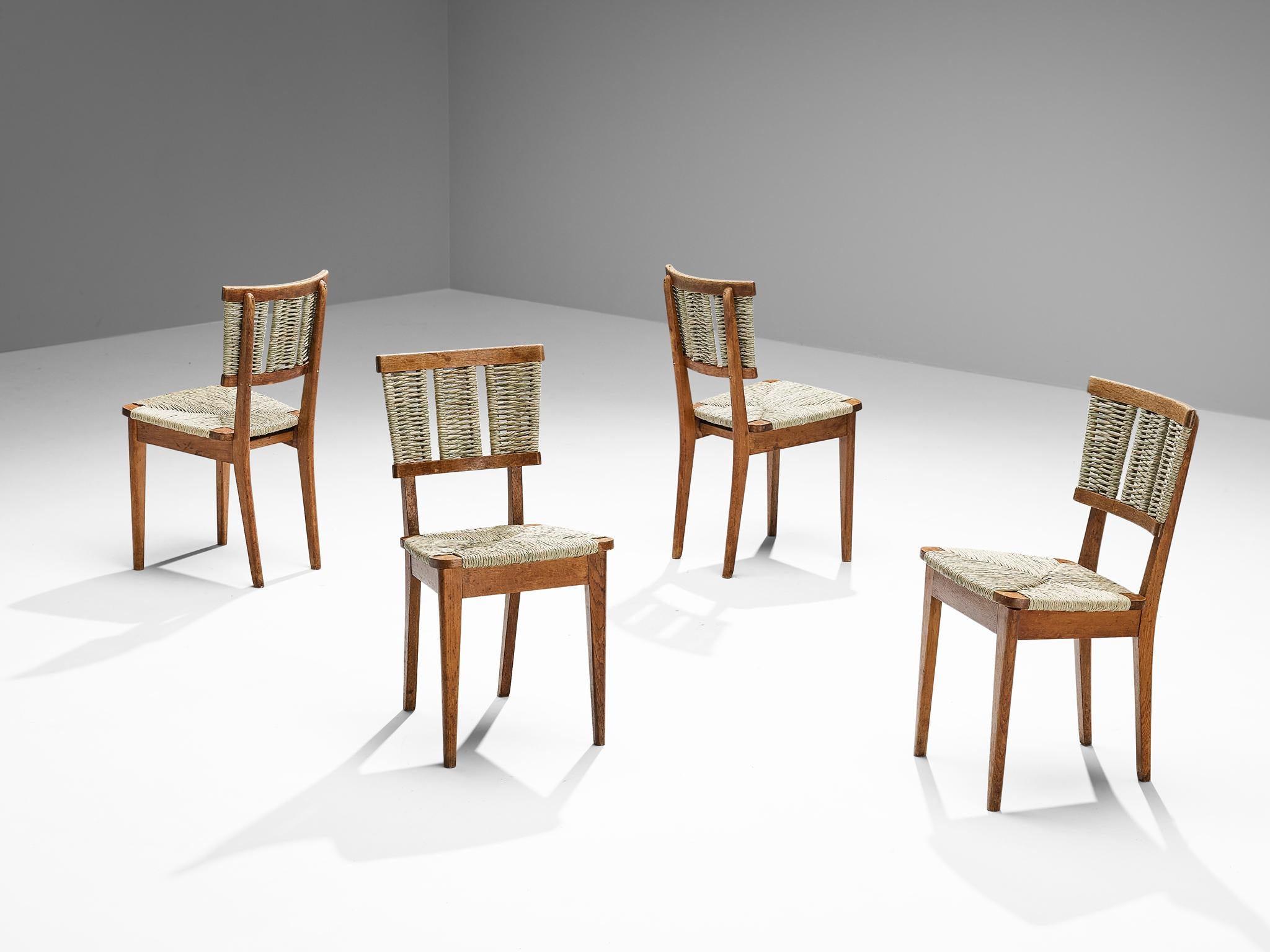 Mart Stam Set of Four Dining Chairs in Oak and Wicker Seagrass