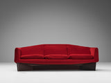 Pierre Guariche for Burov 'Monaco' Sofa in Red Velvet and Mahogany
