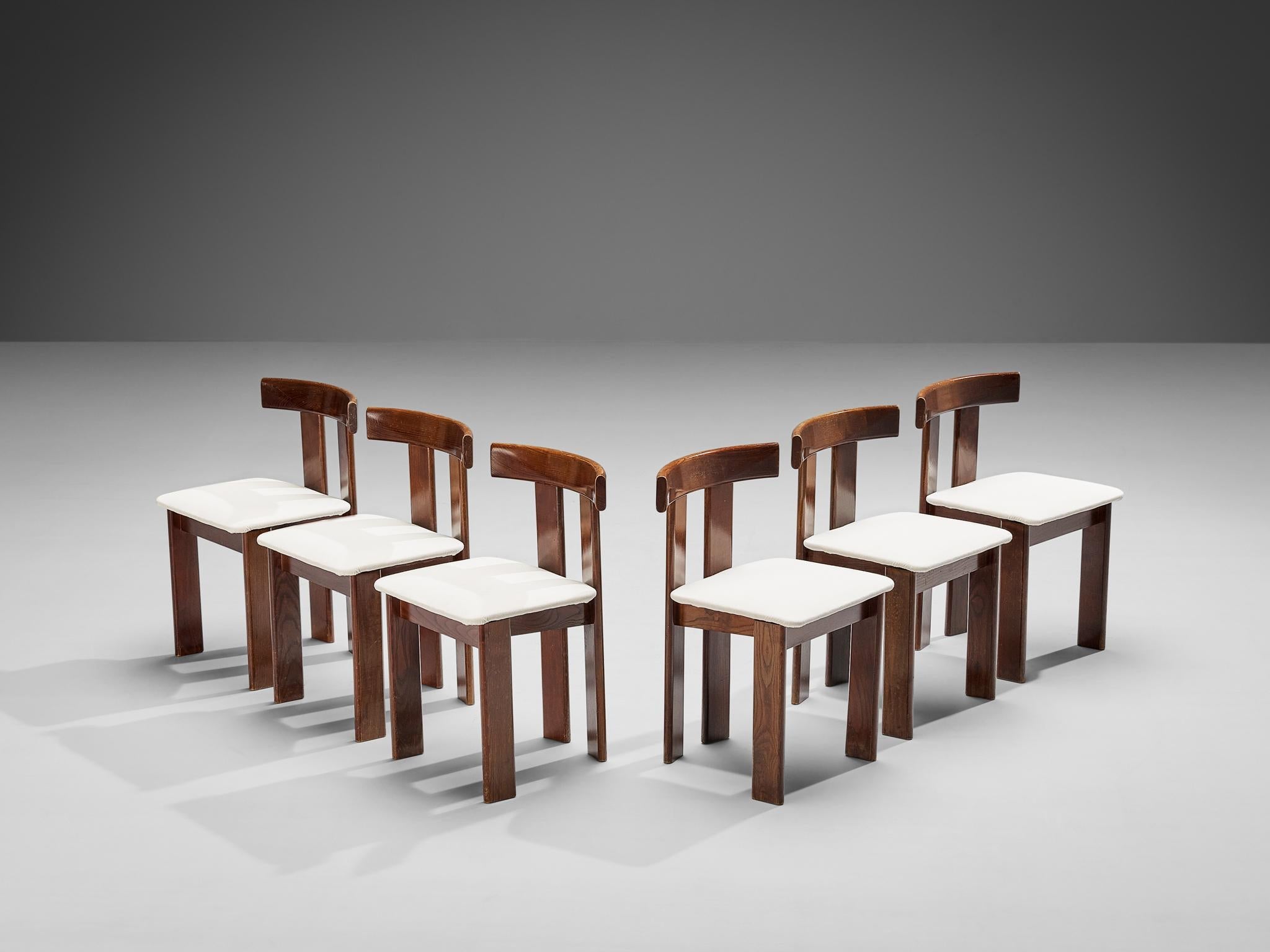 Luigi Vaghi for Former Set of Six Dining Chairs in Ash and White Upholstery