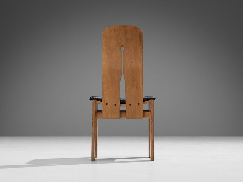 Carlo Scarpa for Bernini Set of Ten Dining Chairs in Walnut and Leather