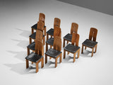 Carlo Scarpa for Bernini Set of Ten Dining Chairs in Walnut and Leather