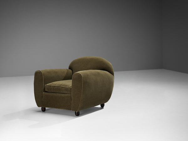 Elegant Italian Lounge Chair in Khaki Green Velvet