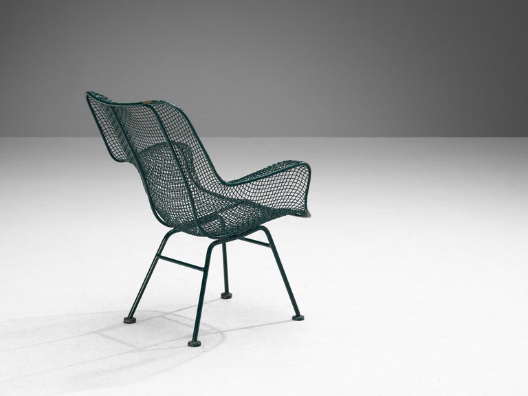 Russell Woodard 'Sculptura' Patio Chairs in Dark Green Lacquered Metal