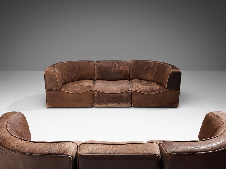 De Sede ‘DS-15’ Modular Sofas in Patinated Cognac Leather