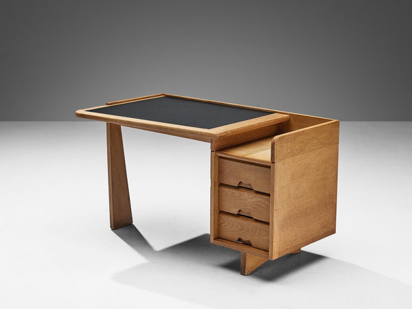 Guillerme & Chambron Writing Desk in Oak and Black Leather