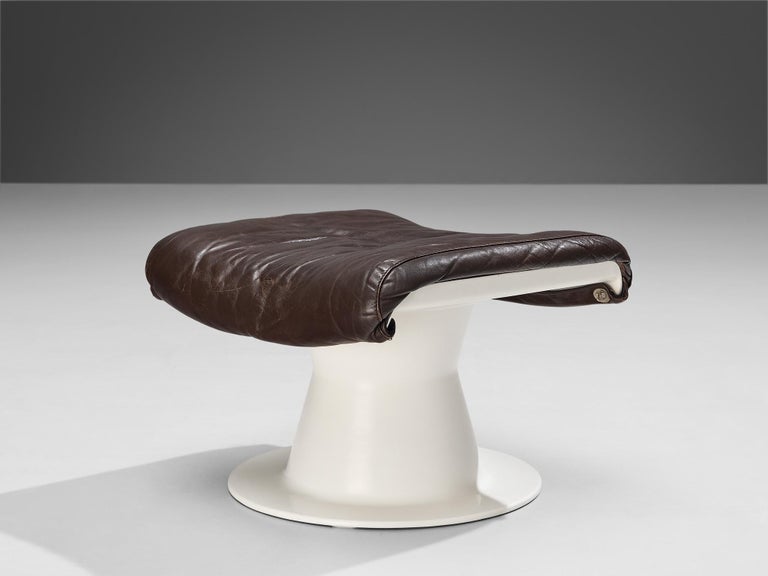 Yrjö Kukkapuro Lounge Chair with Ottoman in Fiberglass and Black Leather