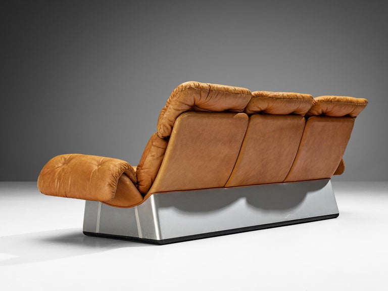 Italian Sofa in Cognac Leather and Aluminum