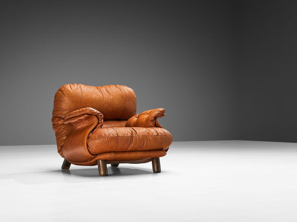 E. Cobianchi for Insa Italy Lounge Chair in Cognac Leather