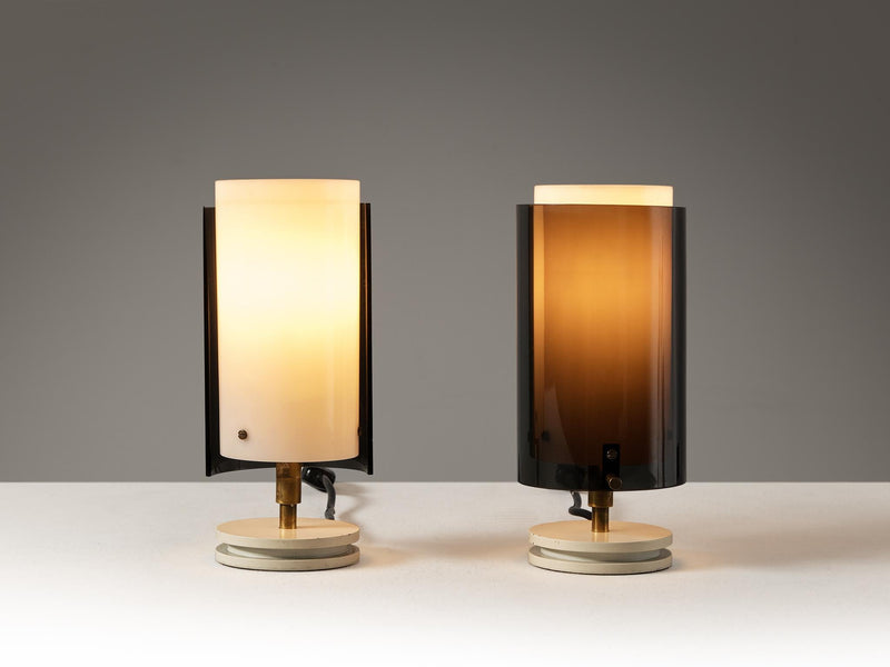 Tito Agnoli for O-Luce Pair of Table Lamps in Black and White Perspex
