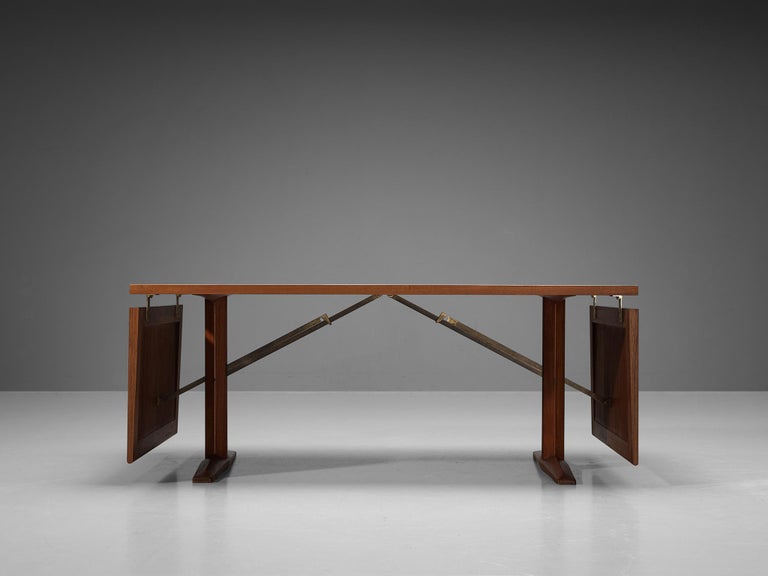 Large Danish Drop-leaf Dining Table in Teak and Brass