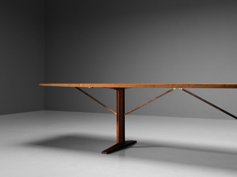 Large Danish Drop-leaf Dining Table in Teak and Brass