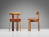 Luigi Vaghi for Former Set of Six Dining Chairs in Walnut & Red Upholstery