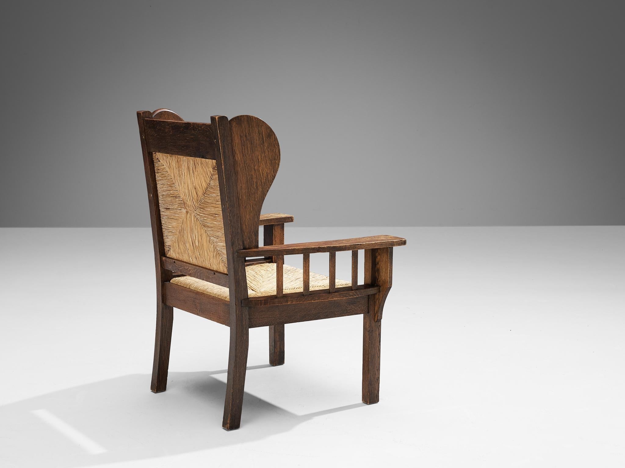 Monumental Armchair in Oak and Rush