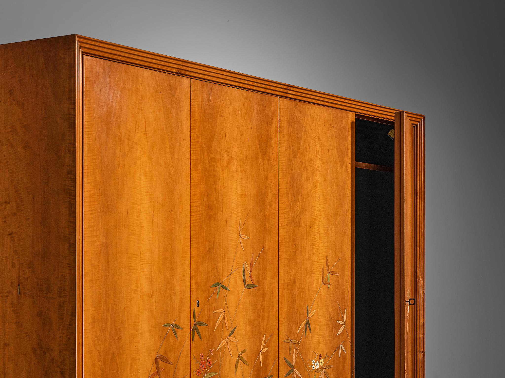 Unique Osvaldo Borsani Highboard in Cherry with Flora and Fauna Motifs