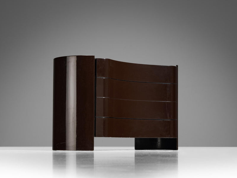 Curved Italian 'Aiace' Chest of Drawers in Black Lacquered Wood by Benatti