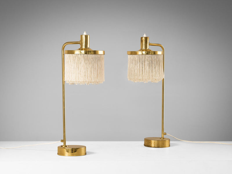 Hans-Agne Jakobsson Pair of 'Fringe' Table Lamps in Brass and Silk