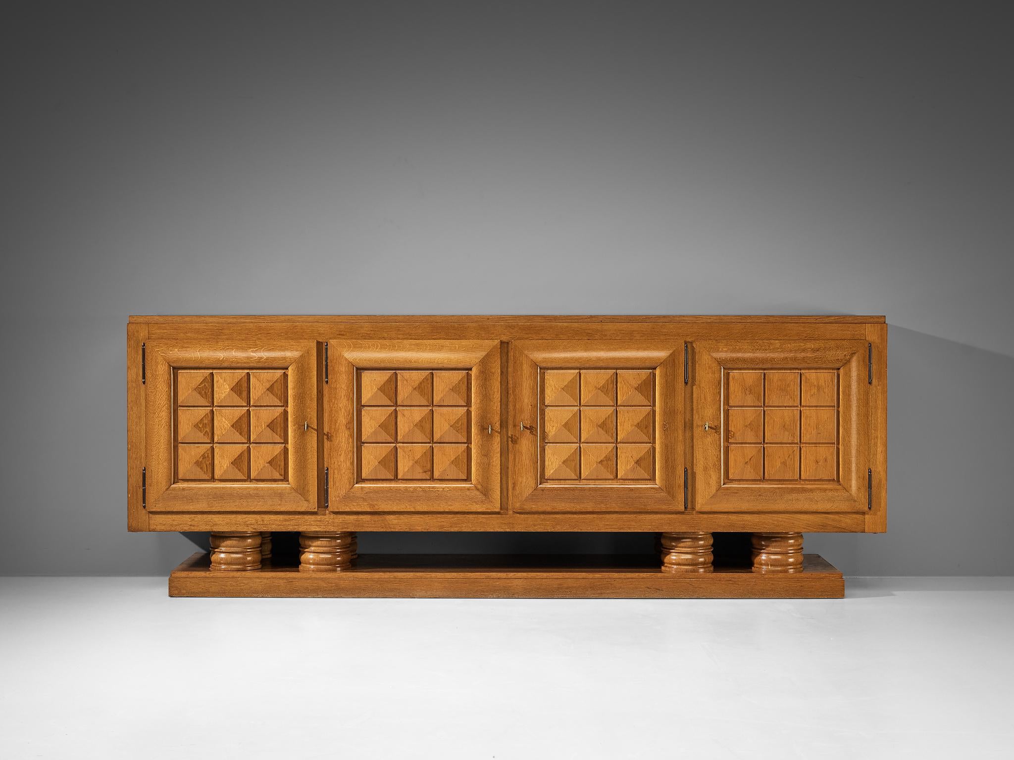 Gaston Poisson Art Deco Sideboard with Marquetry in Oak