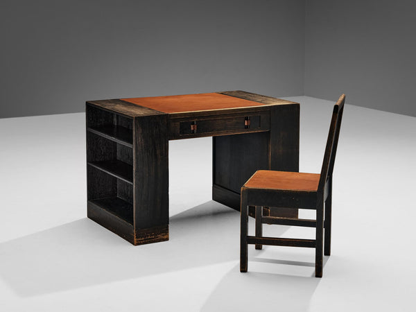 Willem Penaat for Metz & Co Writing Desk with Shelves and Chair in Oak