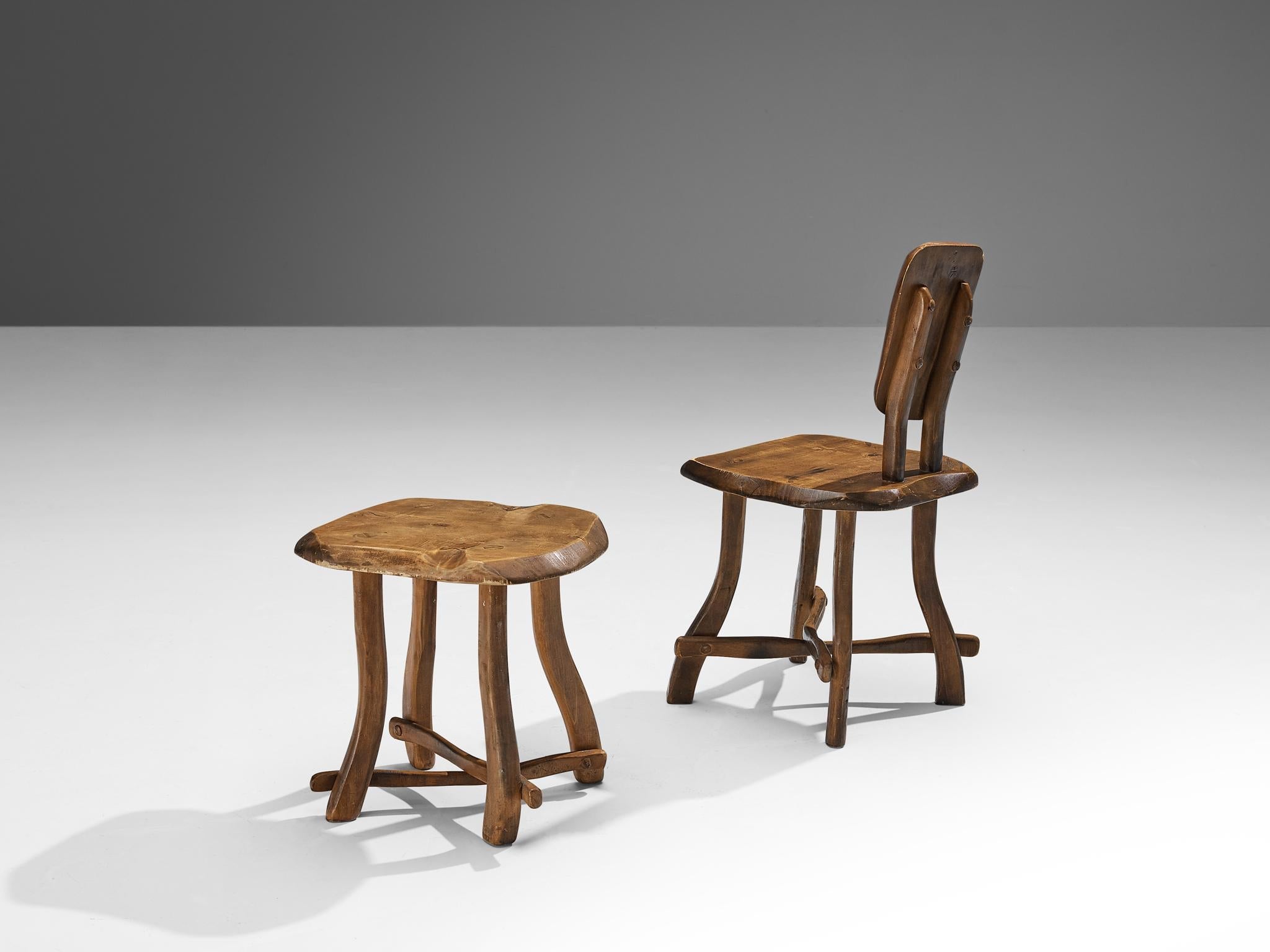 Organic Brutalist Chair and Stool in Maple