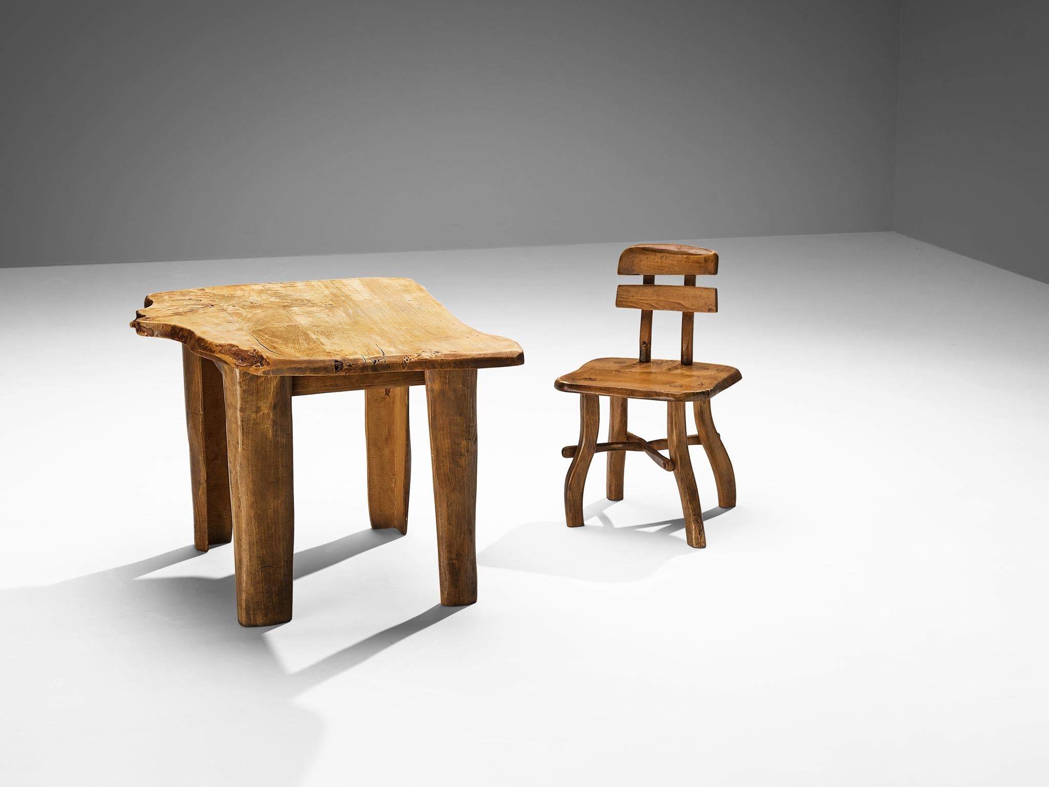 Organic Brutalist Set of Chair and Writing Table in Maple