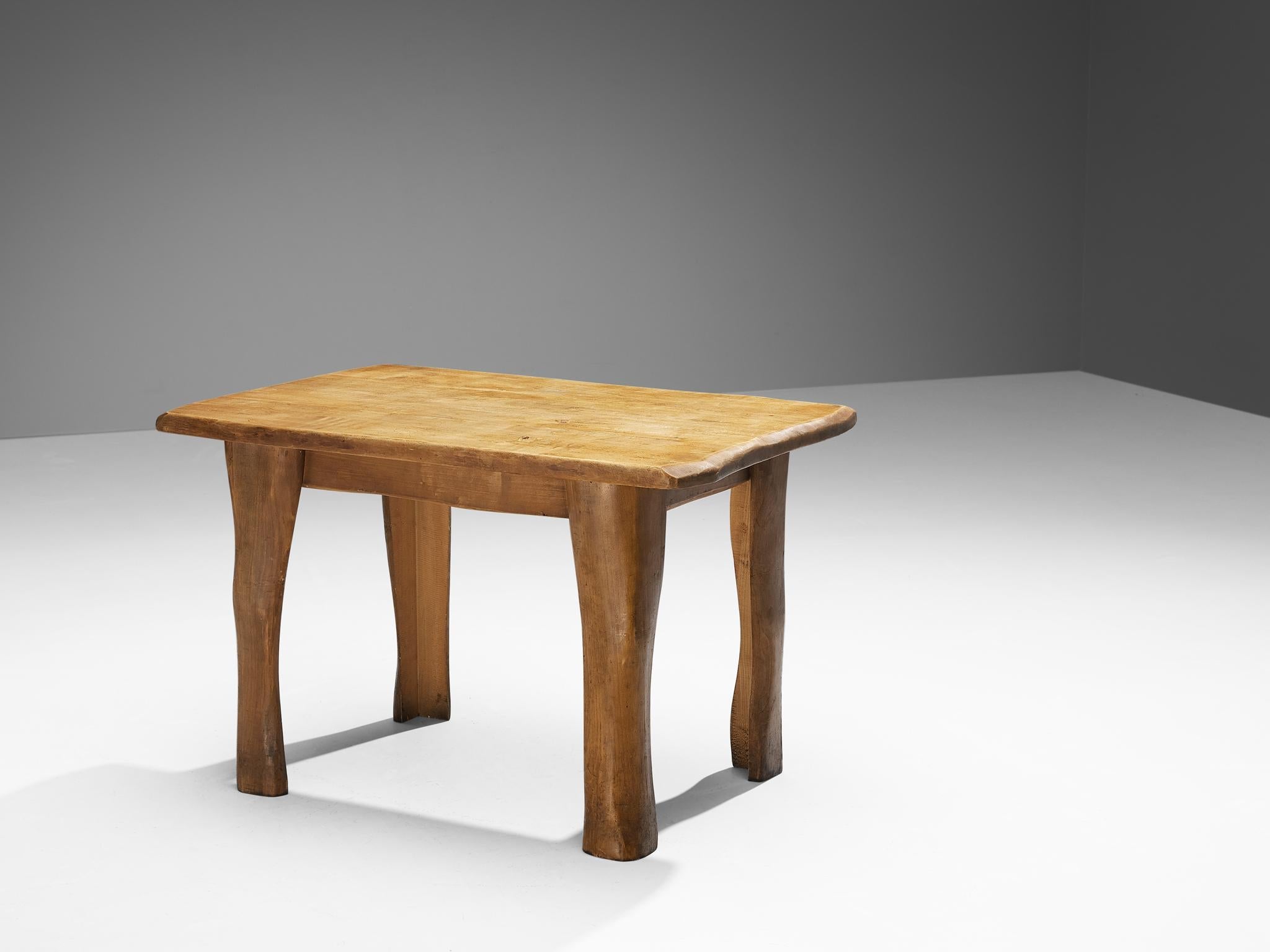 Organic Brutalist Set of Dining Table and Pair of Chairs in Maple