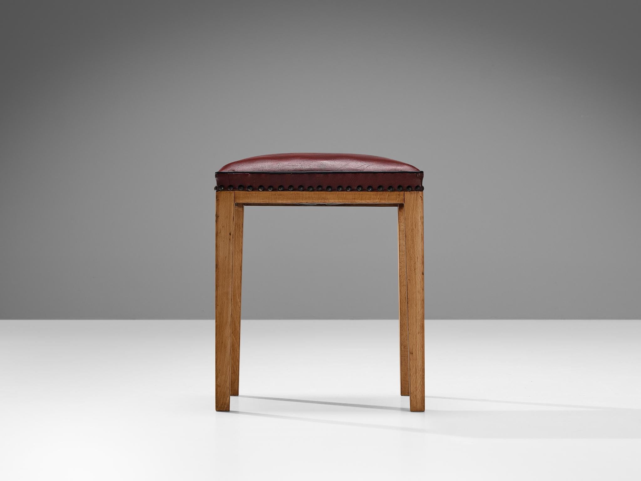 Danish Pair of Stools in Red Upholstery and Wood