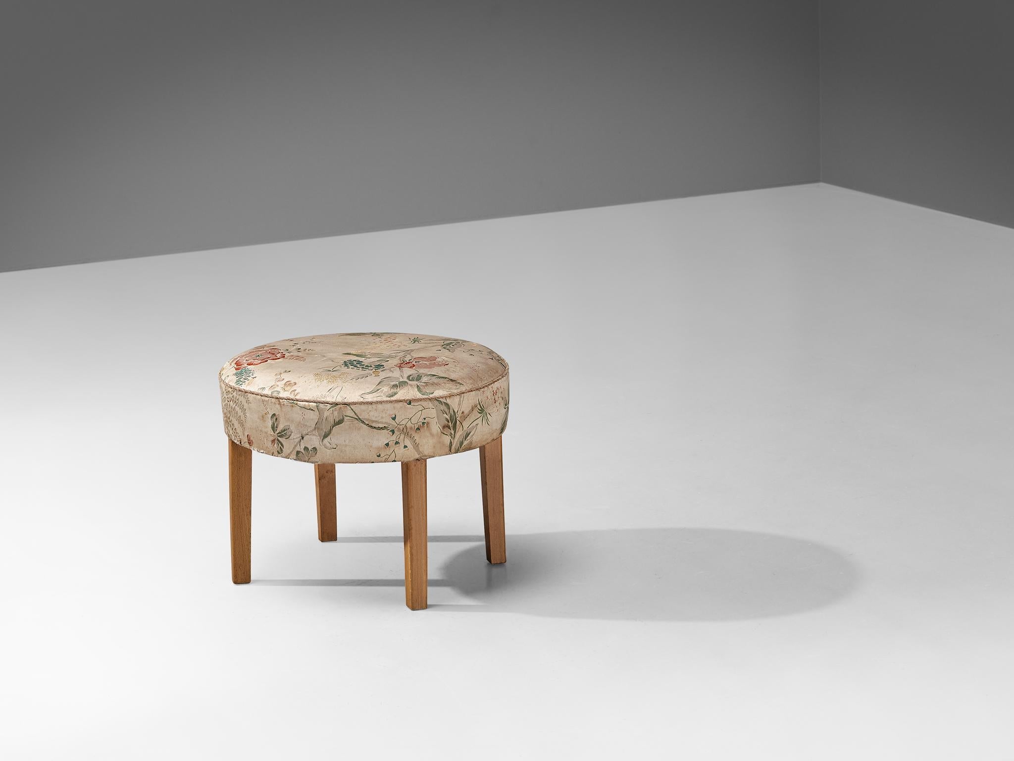 Scandinavian Stool in Floral Upholstery