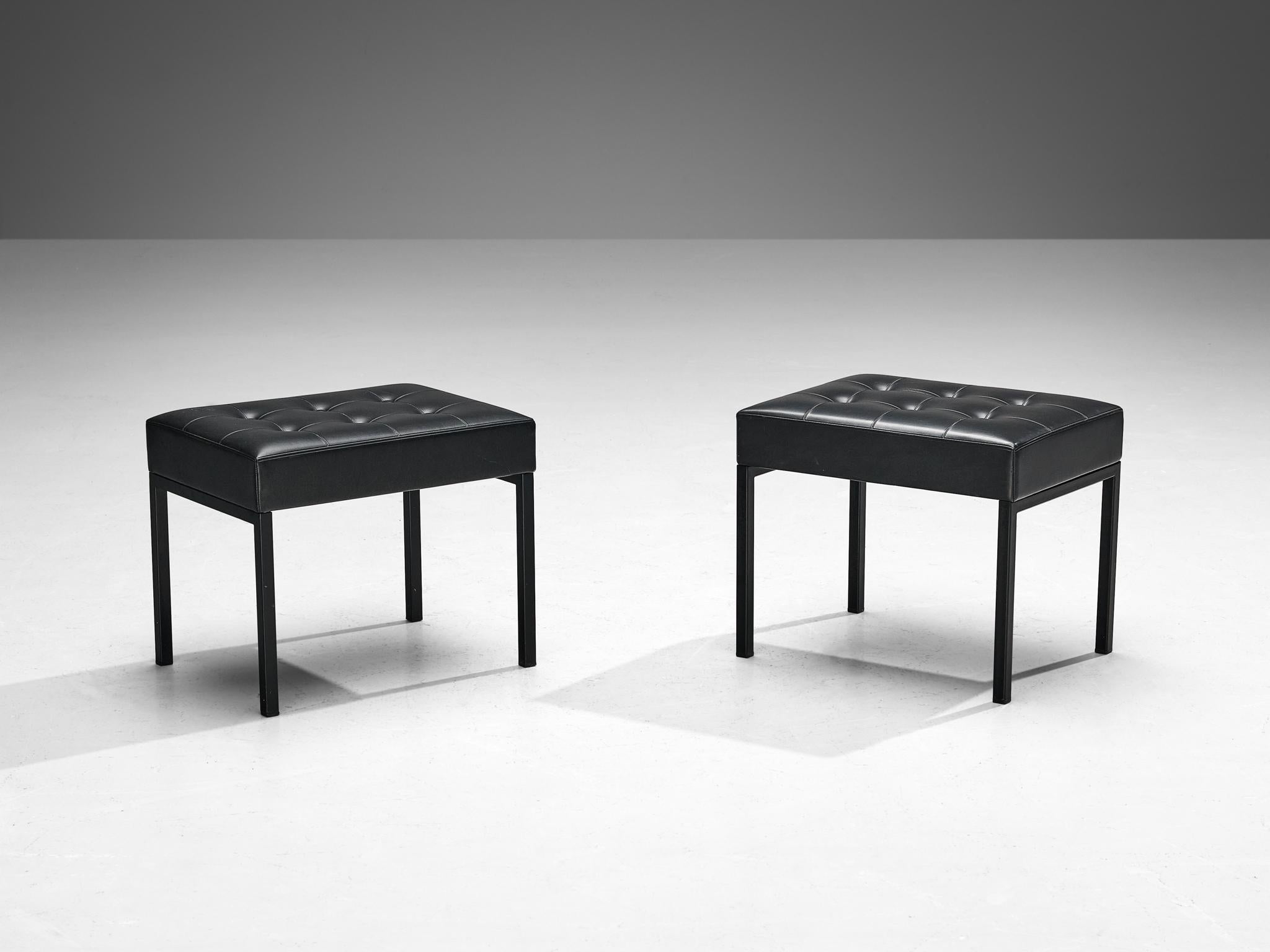 Stools in Metal and Black Upholstery