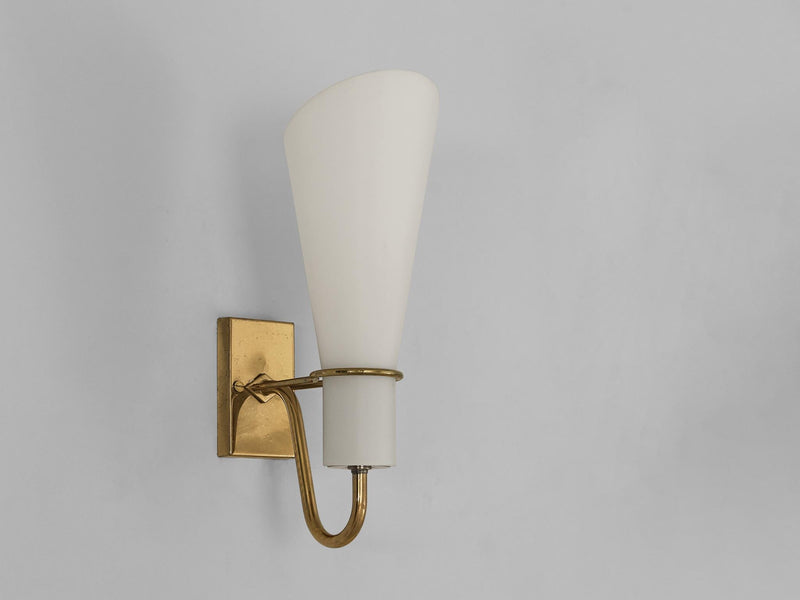 Hans Bergström for ASEA Belysning Wall Light in Brass and White Glass