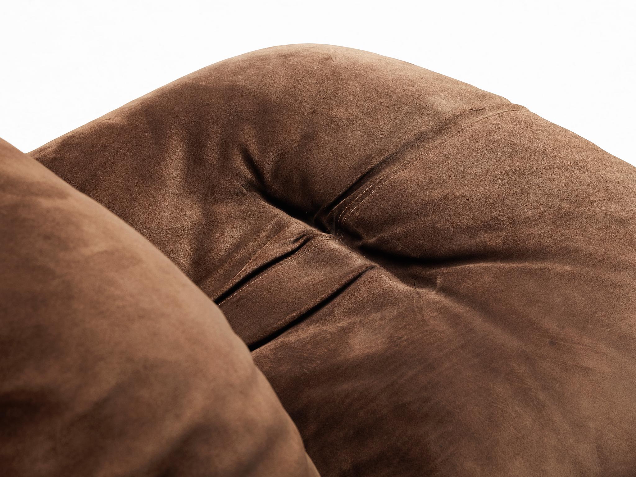 Alberto Rosselli for Saporiti 'Maxijumbo' Lounge Chairs in Brown Suede
