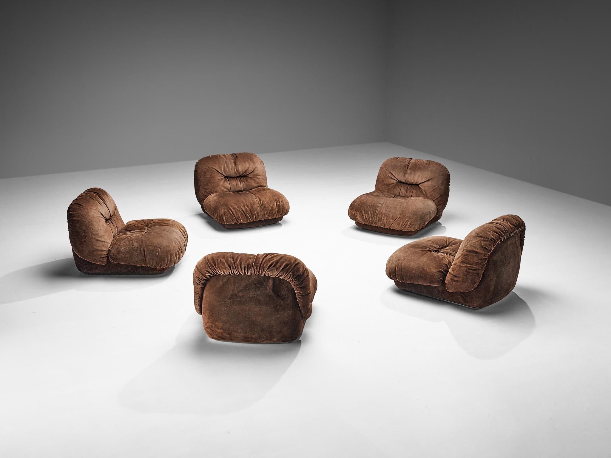 Alberto Rosselli for Saporiti 'Maxijumbo' Lounge Chairs in Brown Suede